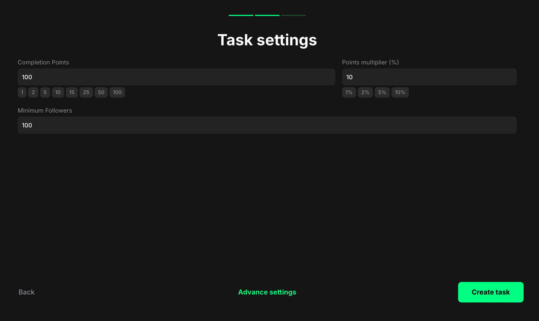TikTok followers count task settings