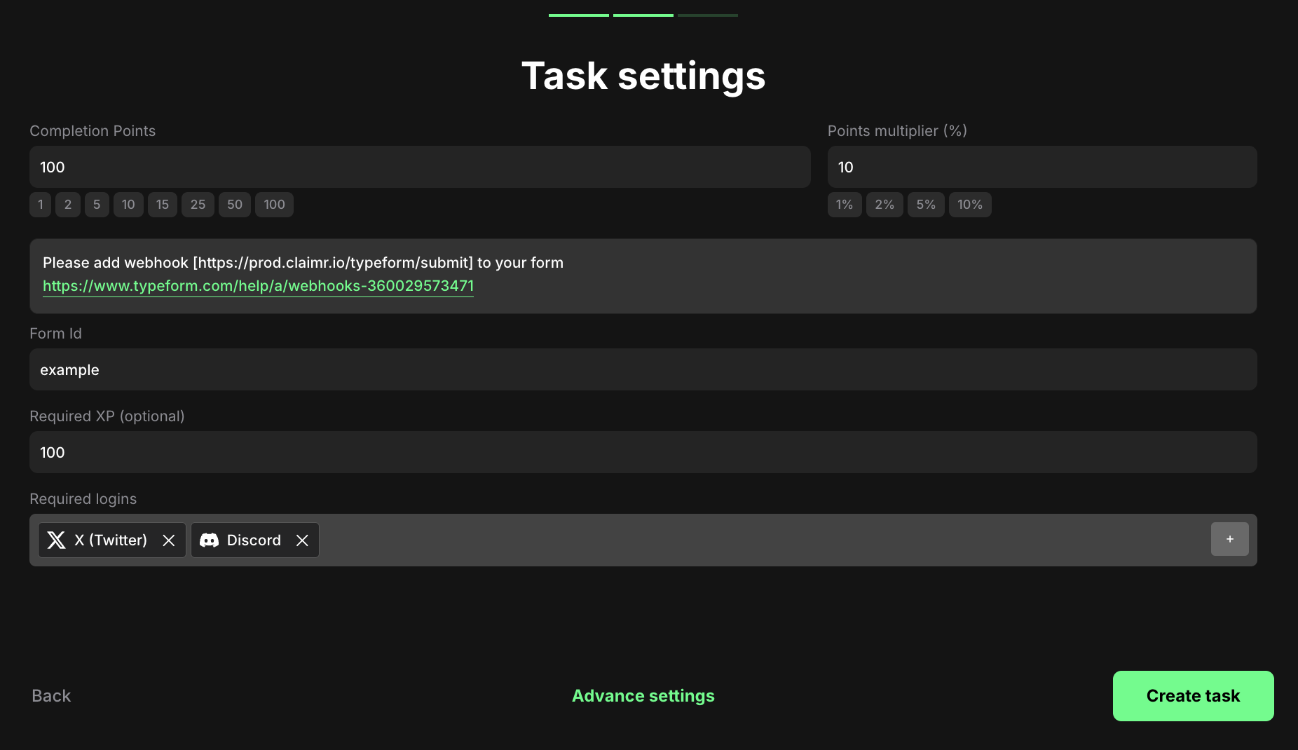 Typeform Poll task settings