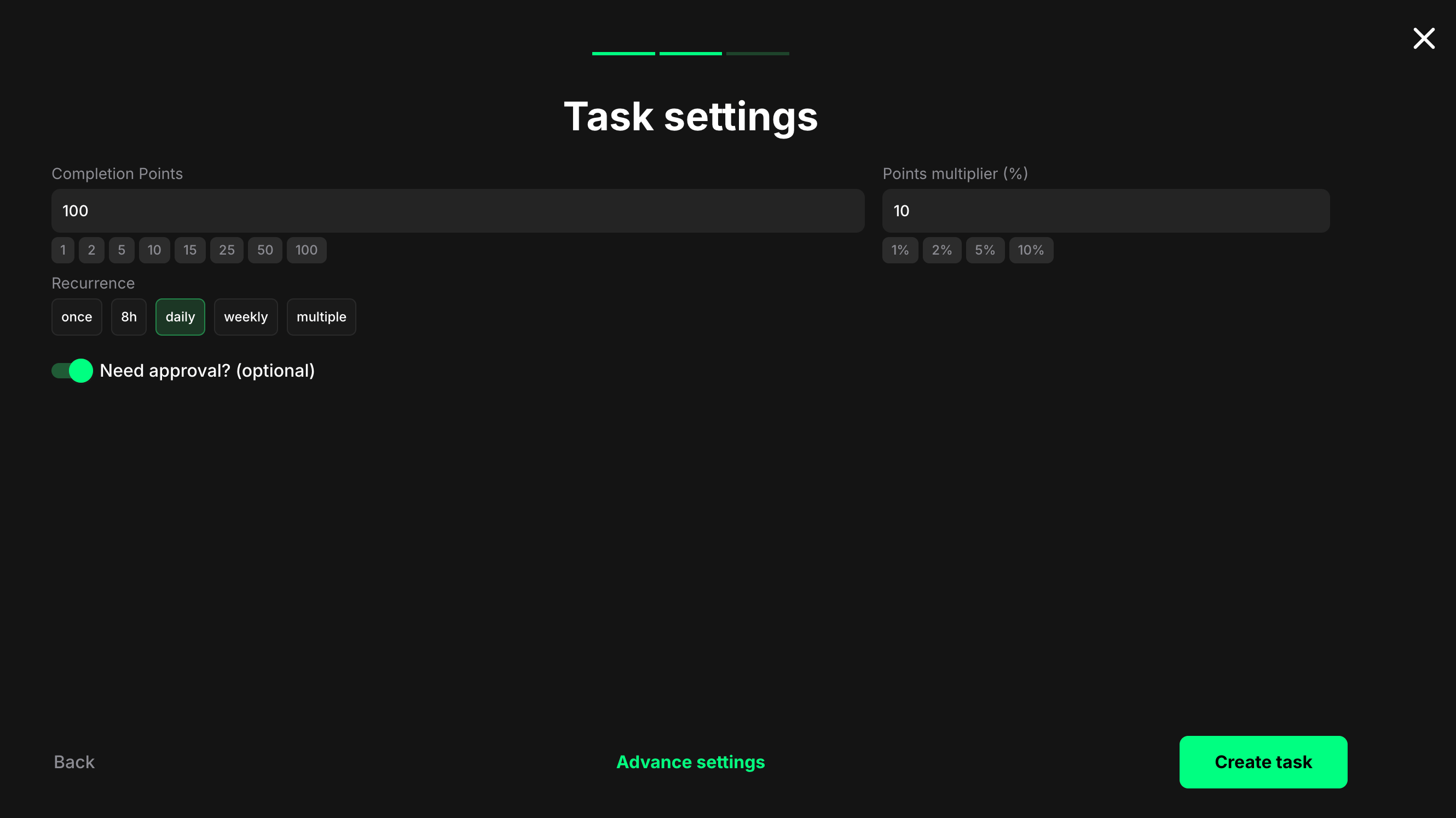 Submit TikTok video task settings