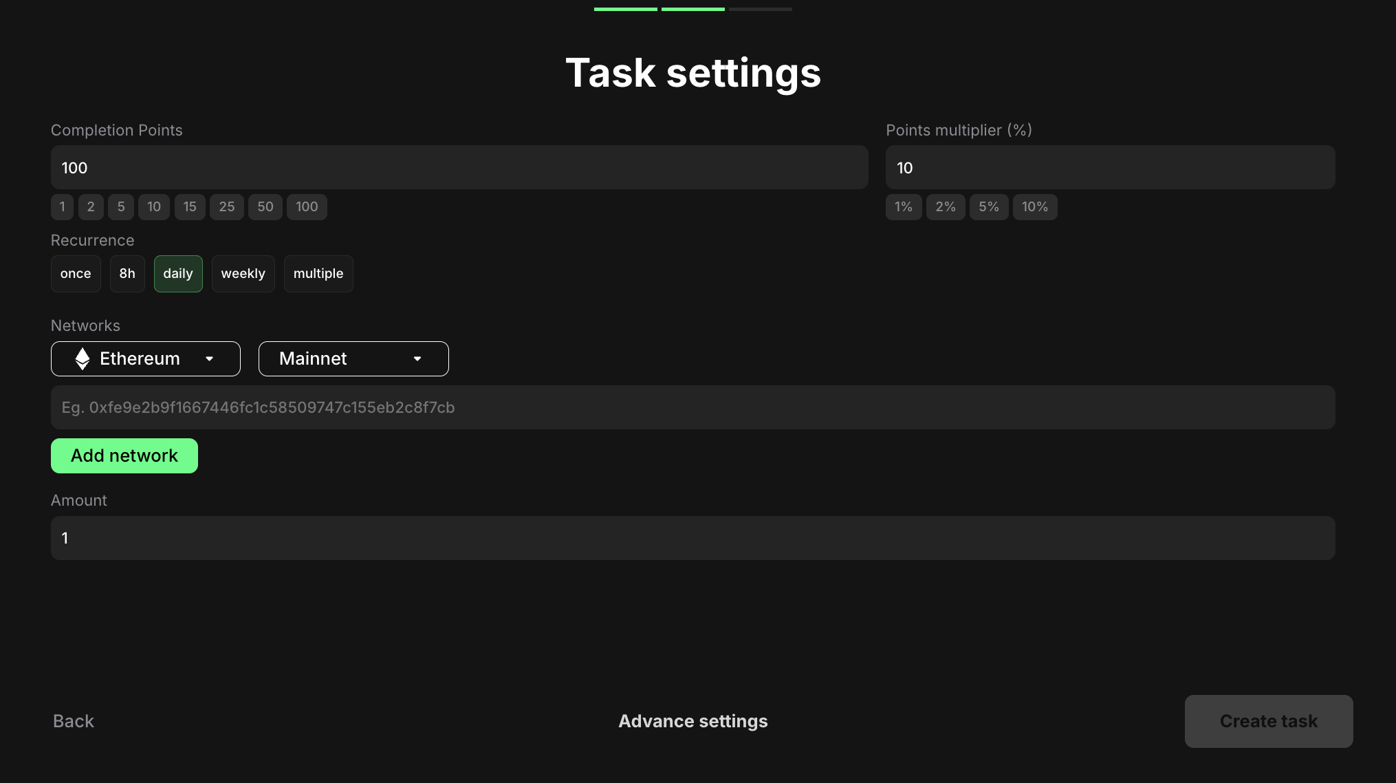 Link3 balance task settings