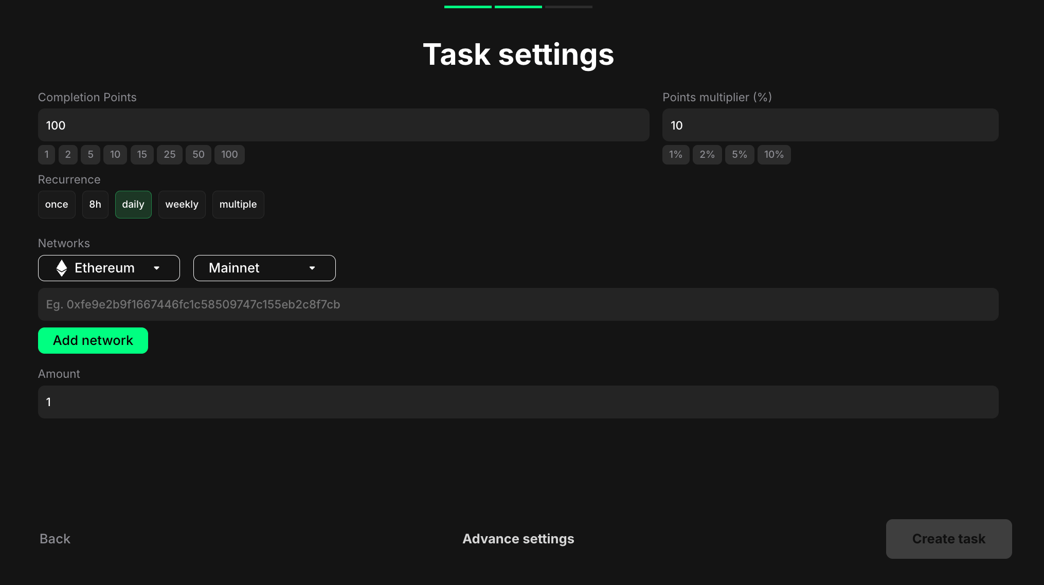 Link3 balance task settings