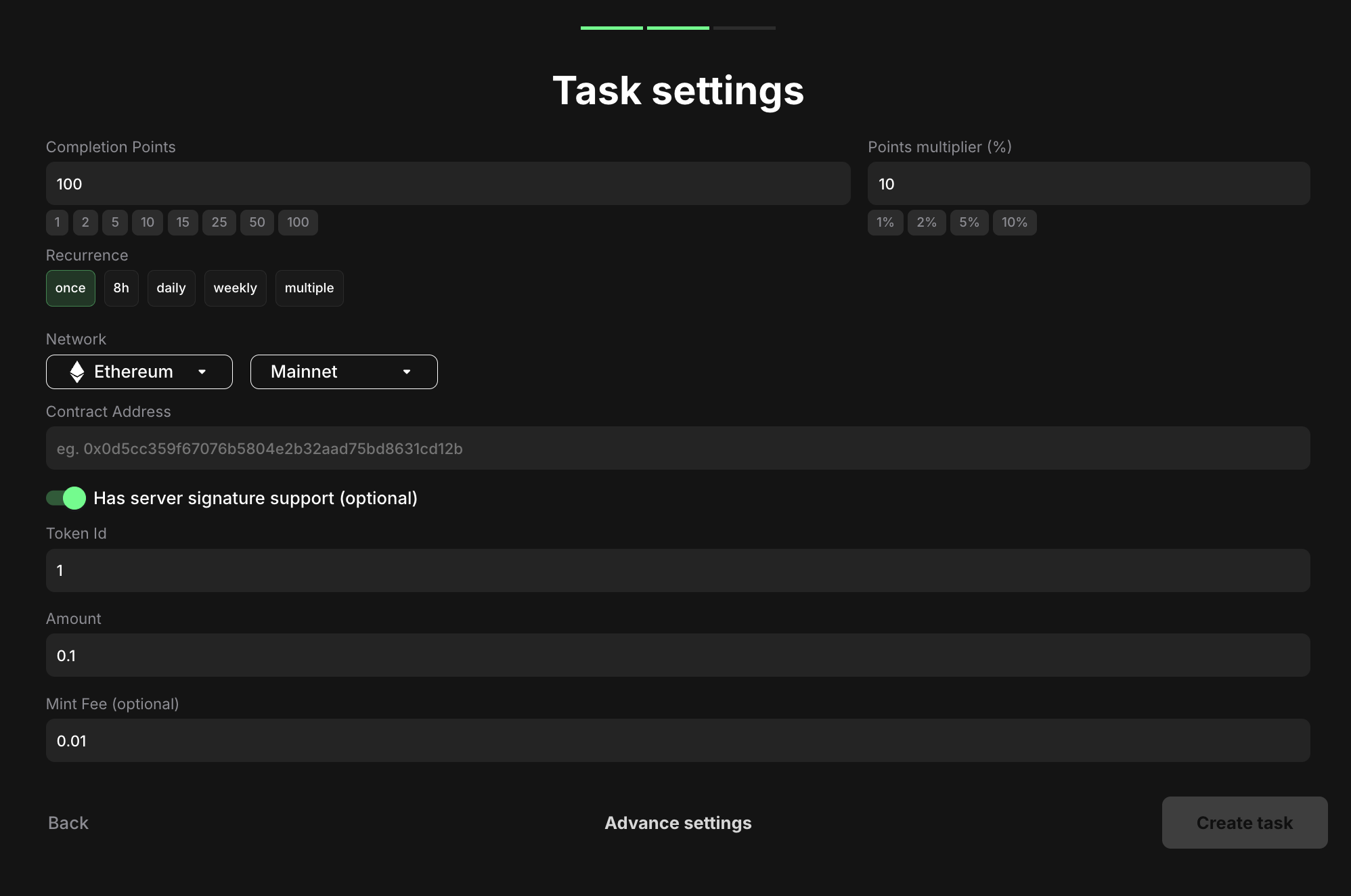 Mint an NFT (1155) task settings