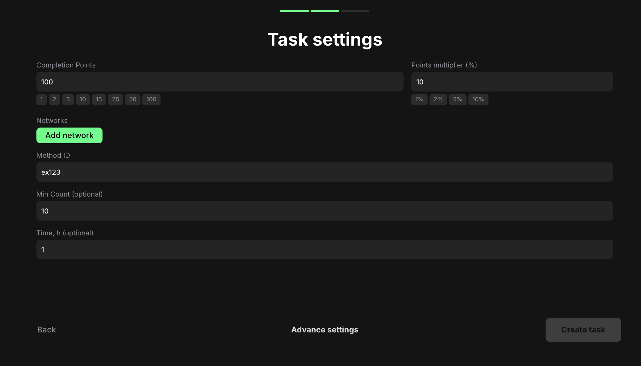 Verify transactions task settings