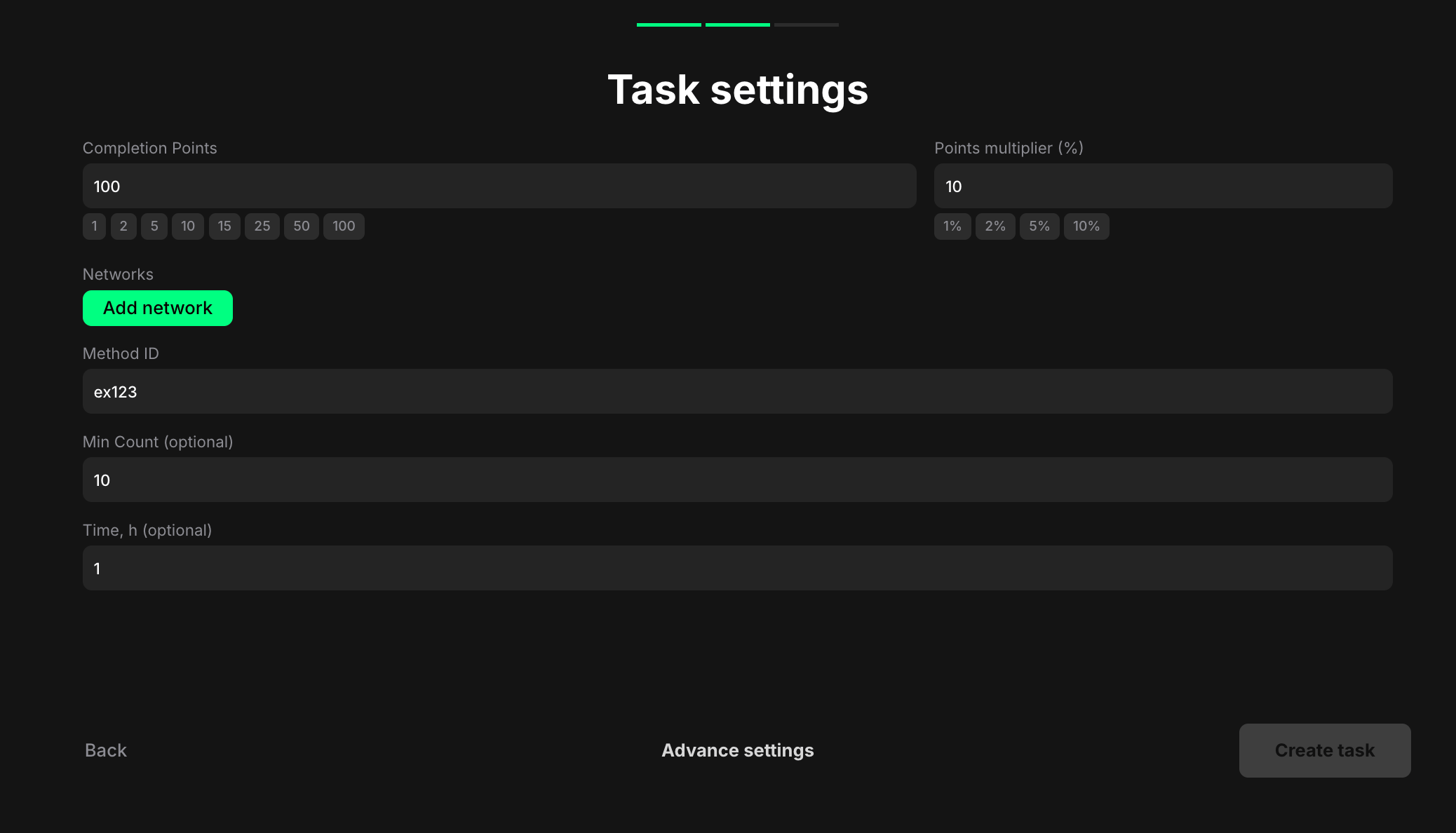 Verify transactions task settings