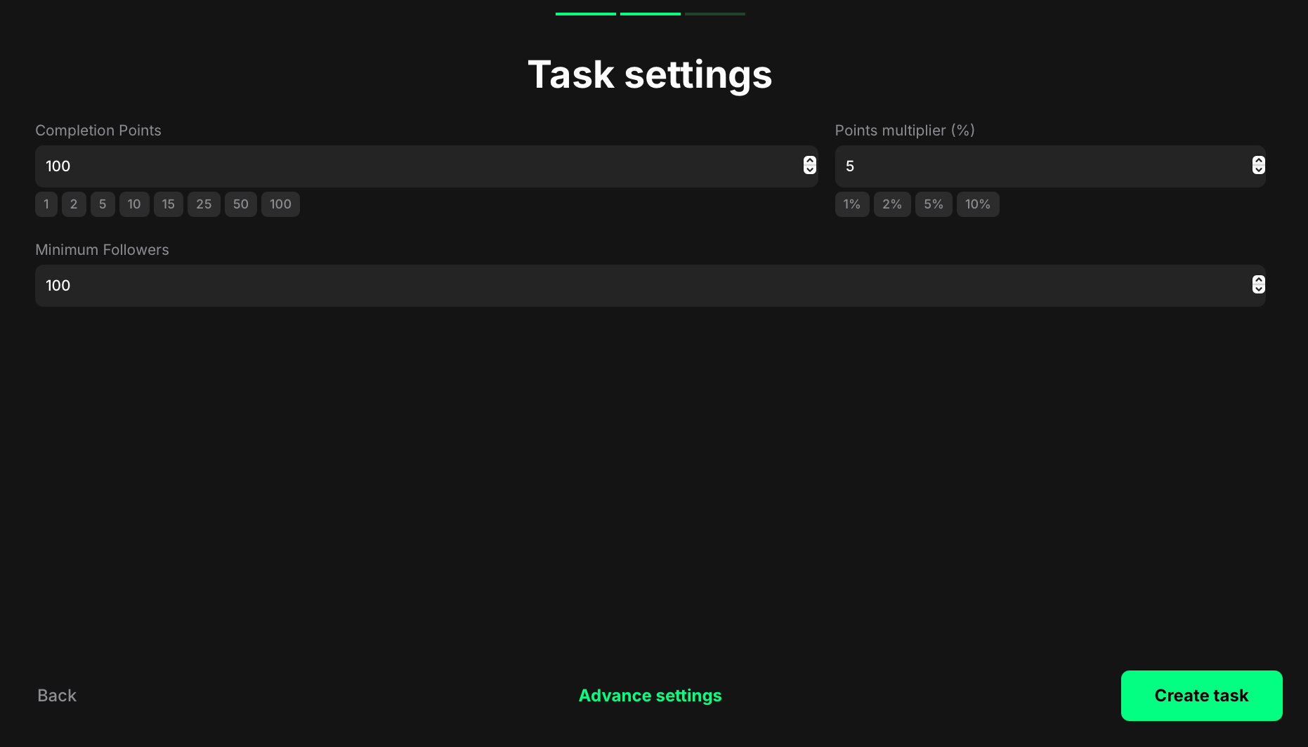 Followers count task settings