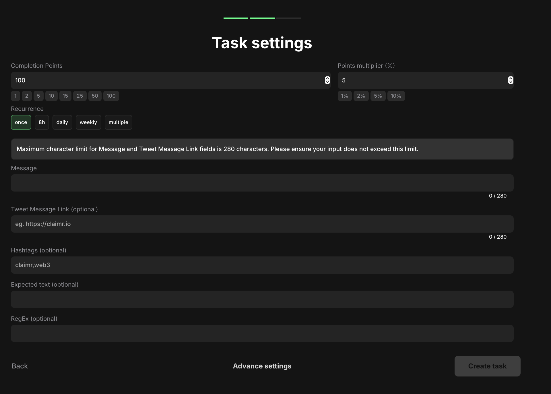 Post task settings