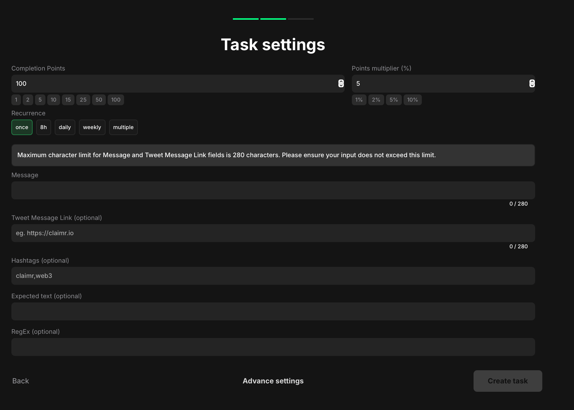 Post task settings