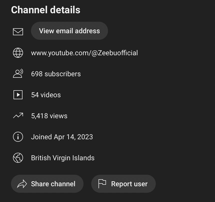 YouTube channel details menu, step 1
