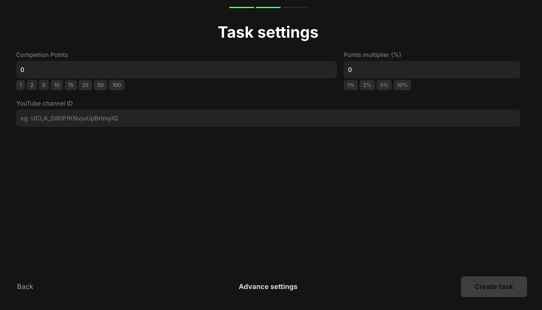 Subscribe to a channel task settings