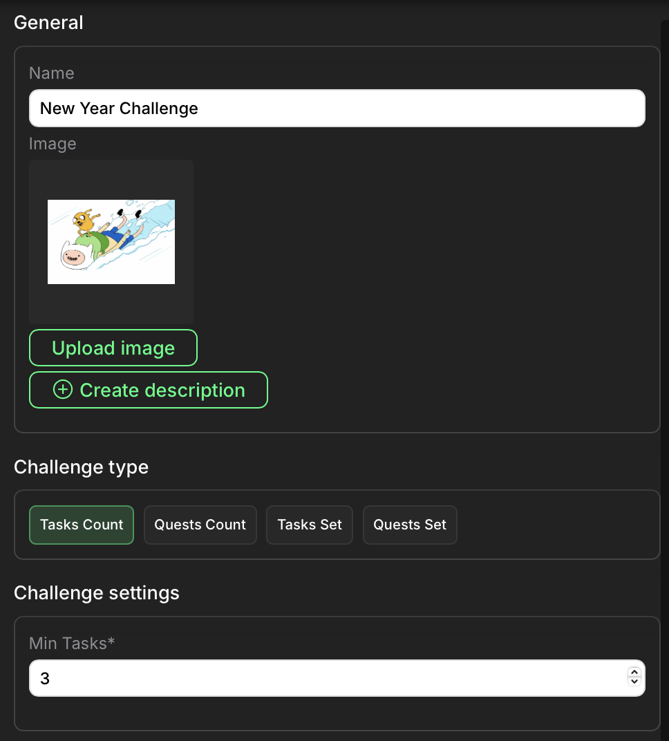 Challenge settings panel