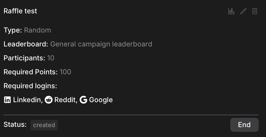 Raffle card on the dashboard