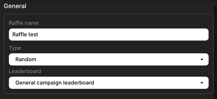 Raffle settings window