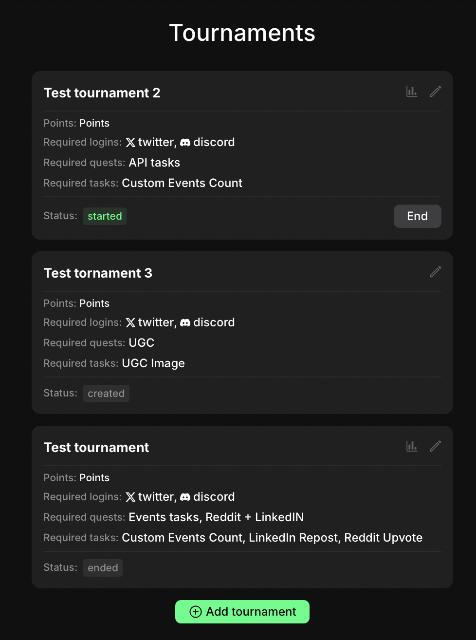 Tournament status flow