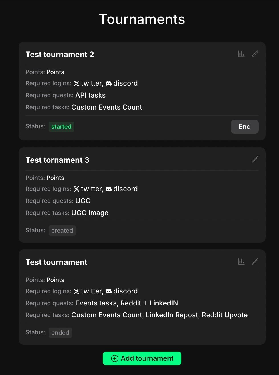 Tournament status flow