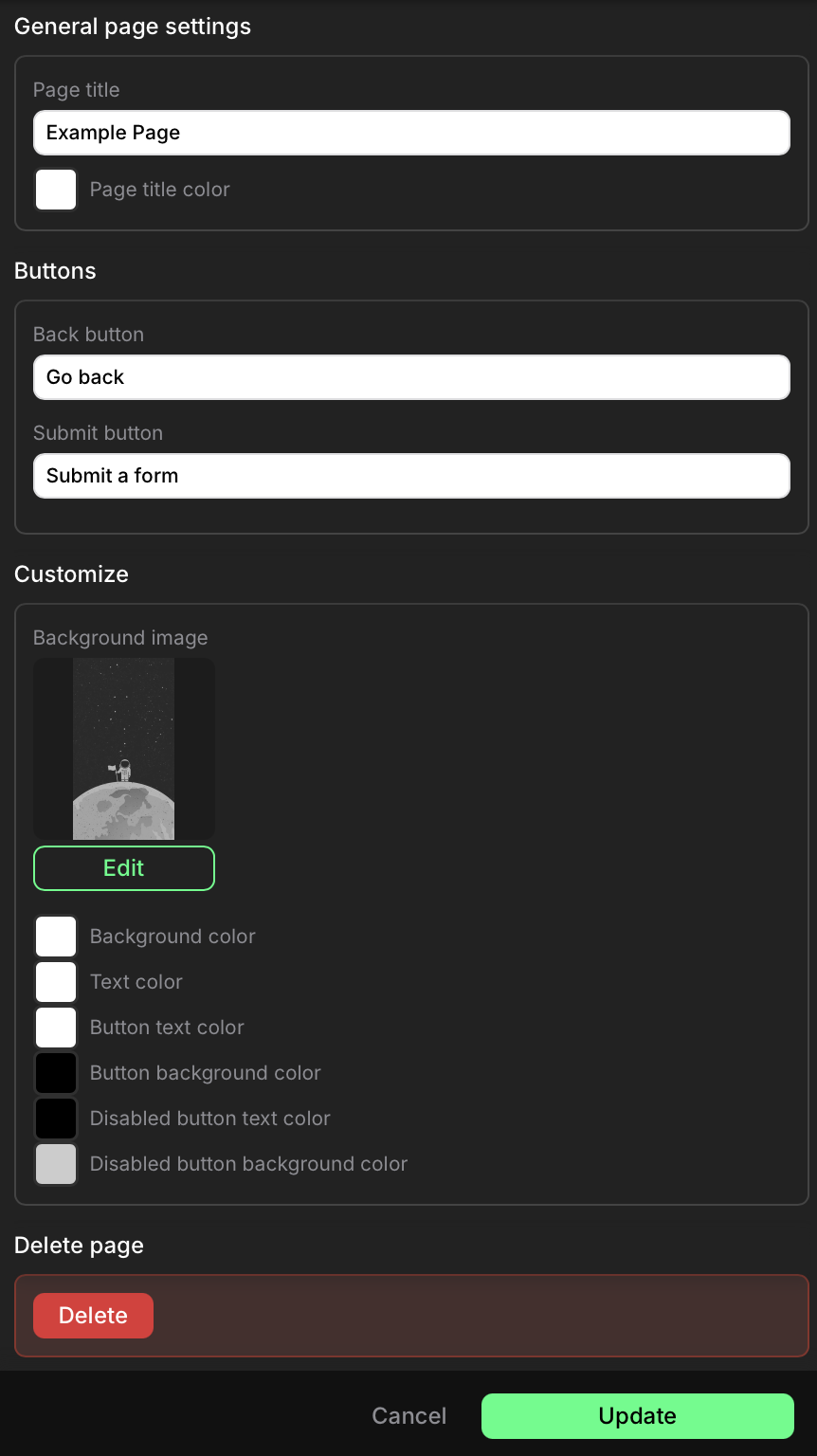 Page settings
