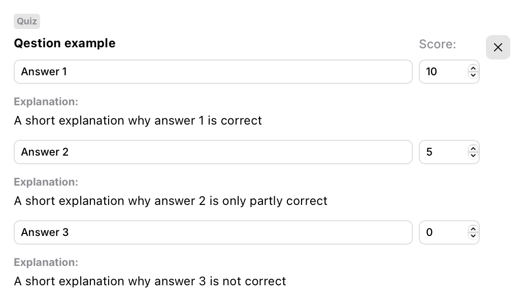 Quiz block settings