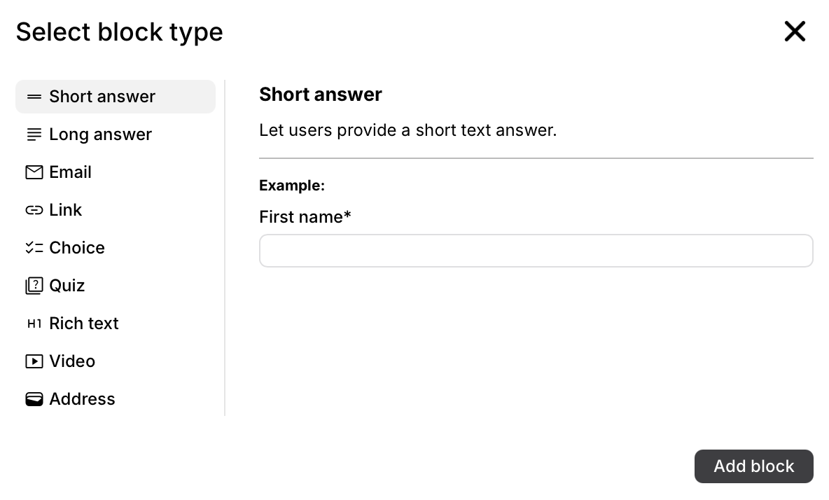 Select block type