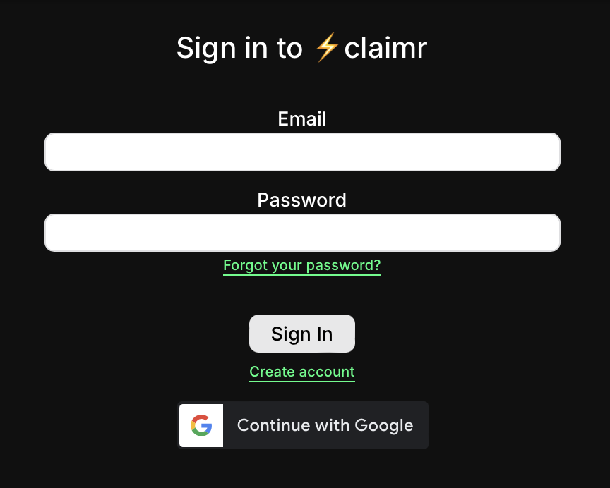 Sign up page