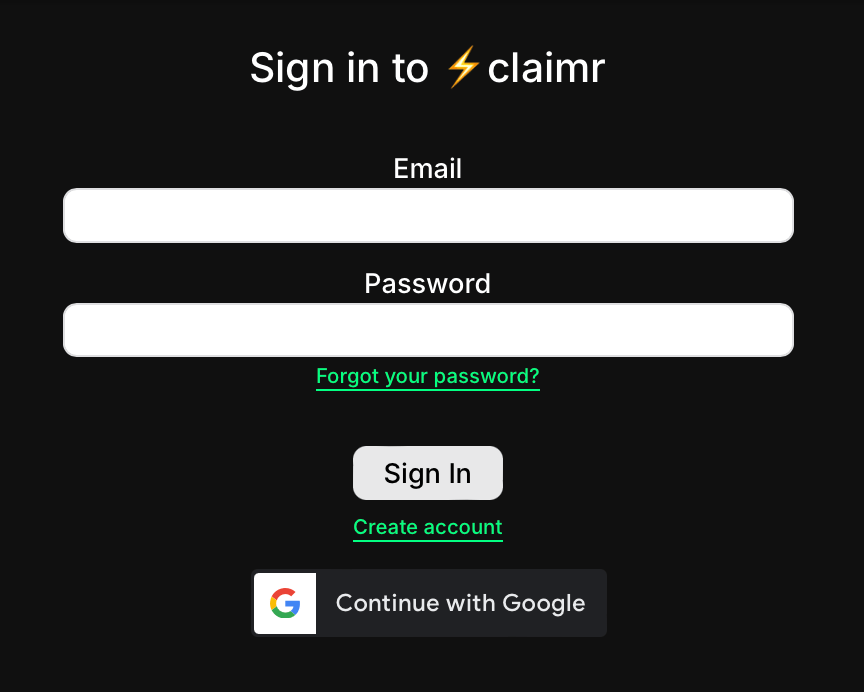 Sign up page