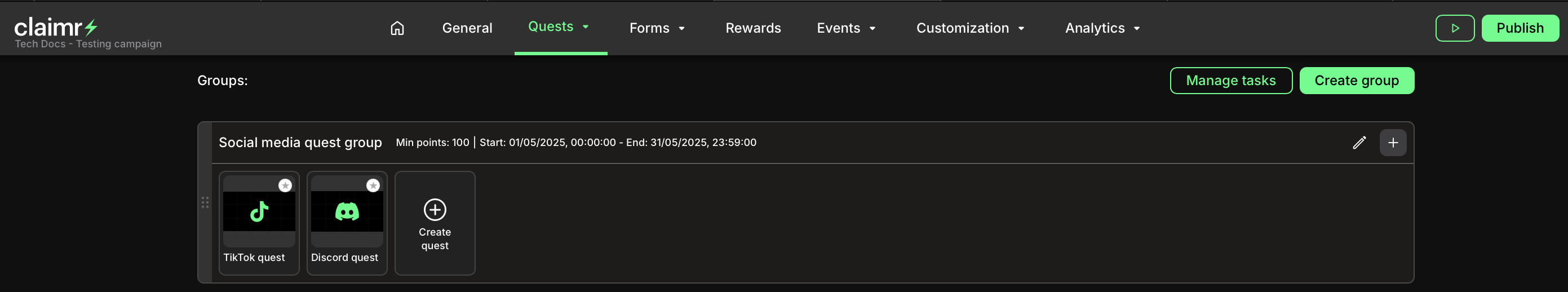Groups dashboard