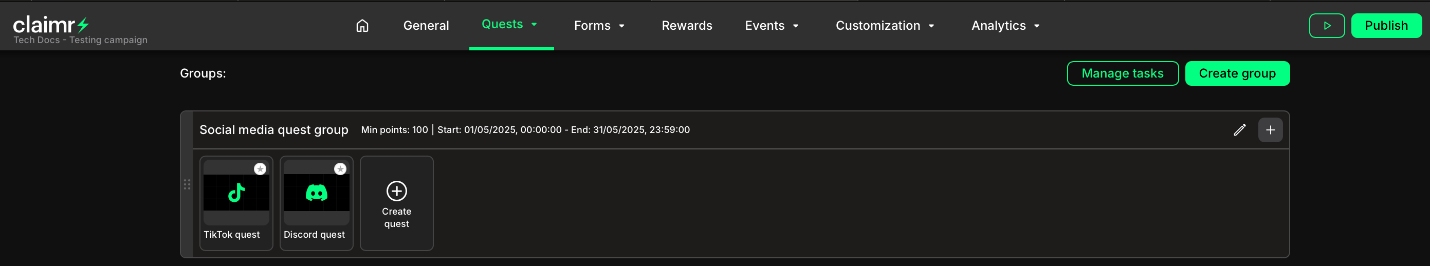 Groups dashboard
