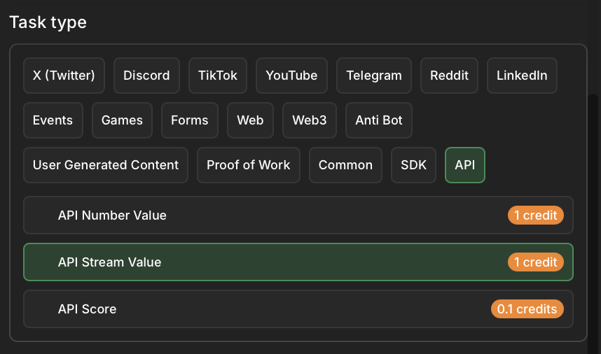 API Stream Value task settings