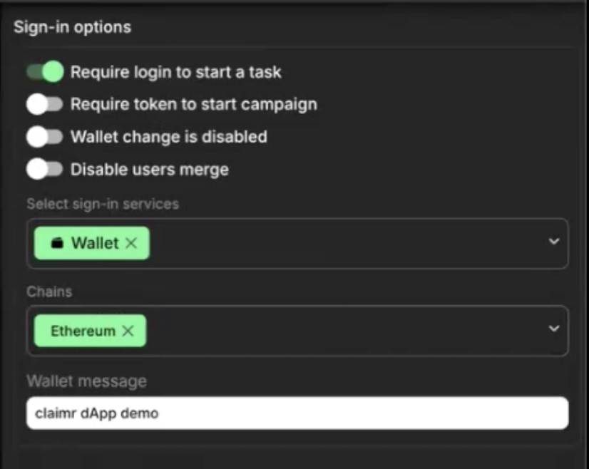 Sign-in options page