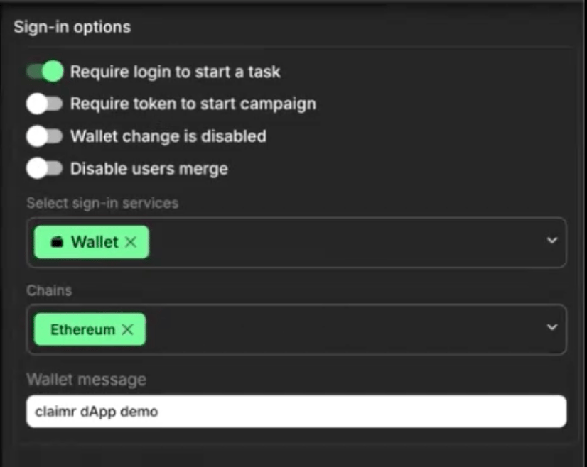 Sign-in options page
