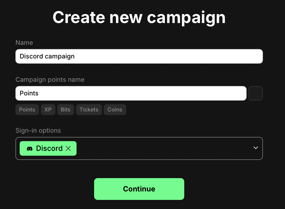 Discord campaign creation form