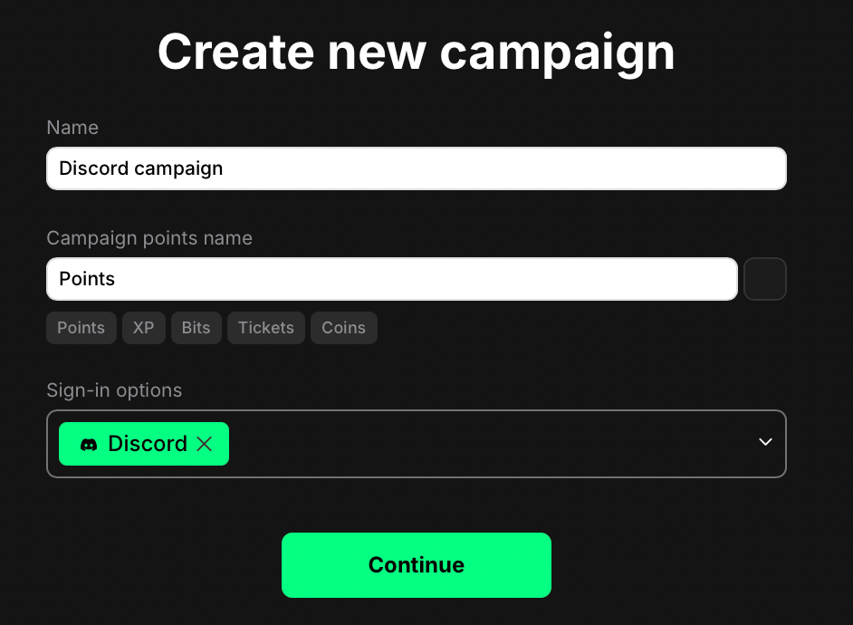 Discord campaign creation form