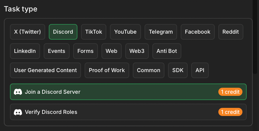 Join a Discord server task type