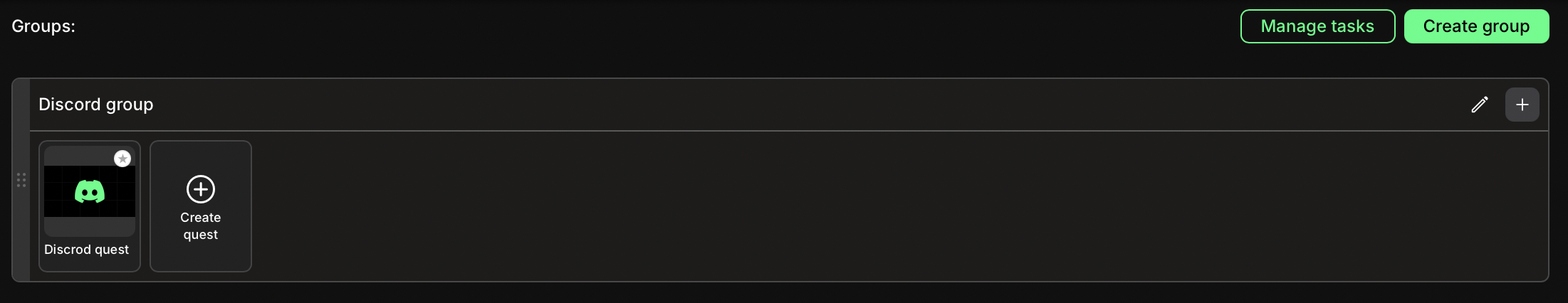Quest card in group