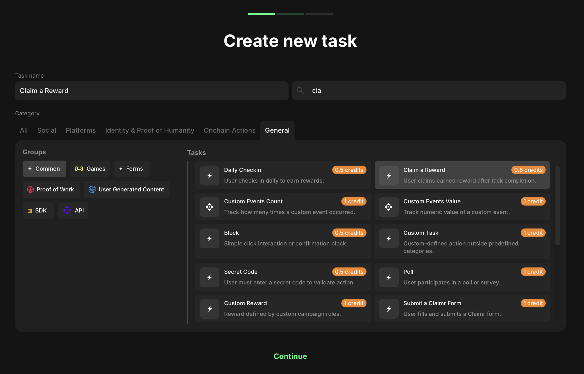 Create new task button