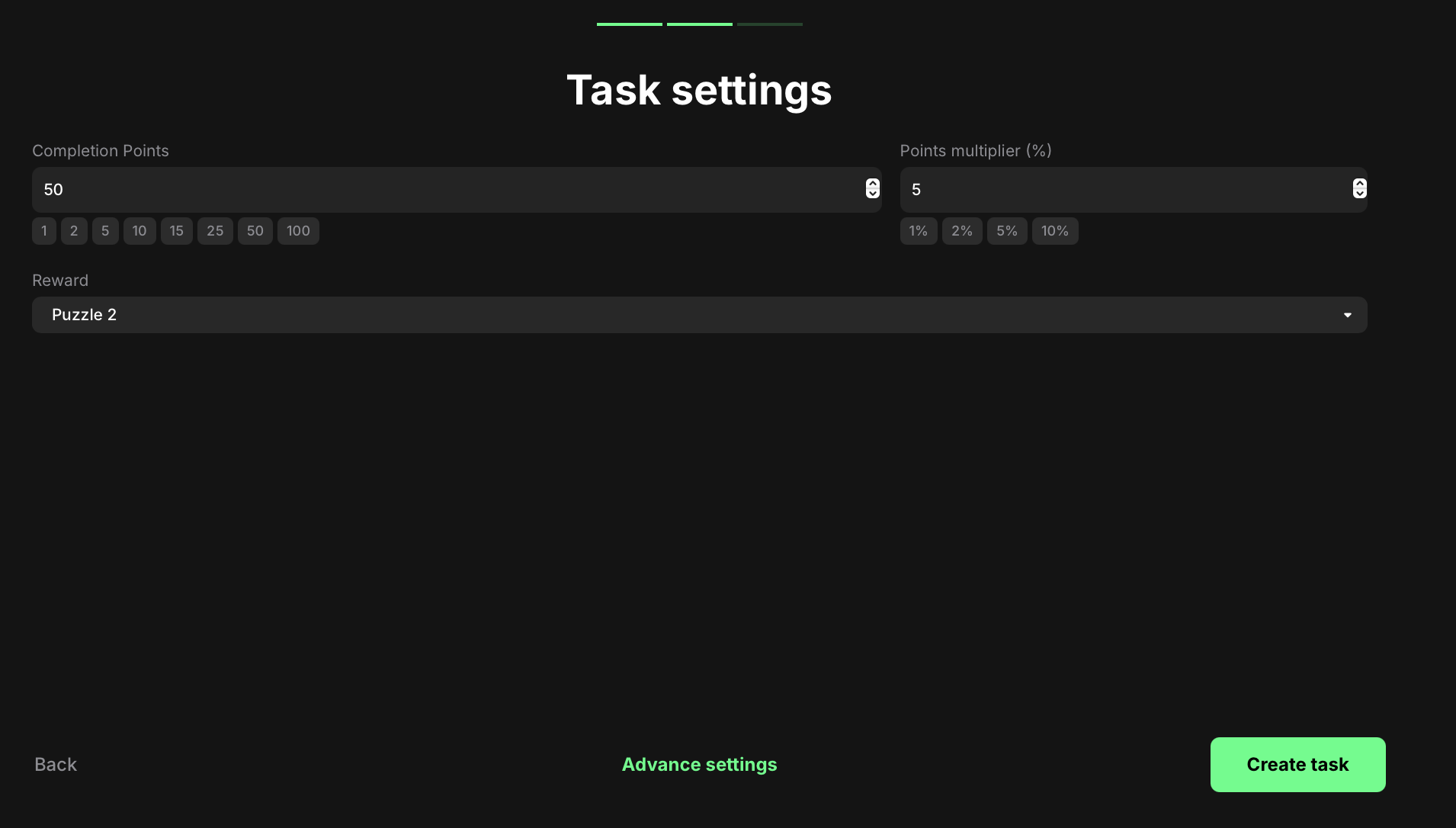 Claim a reward task type selection