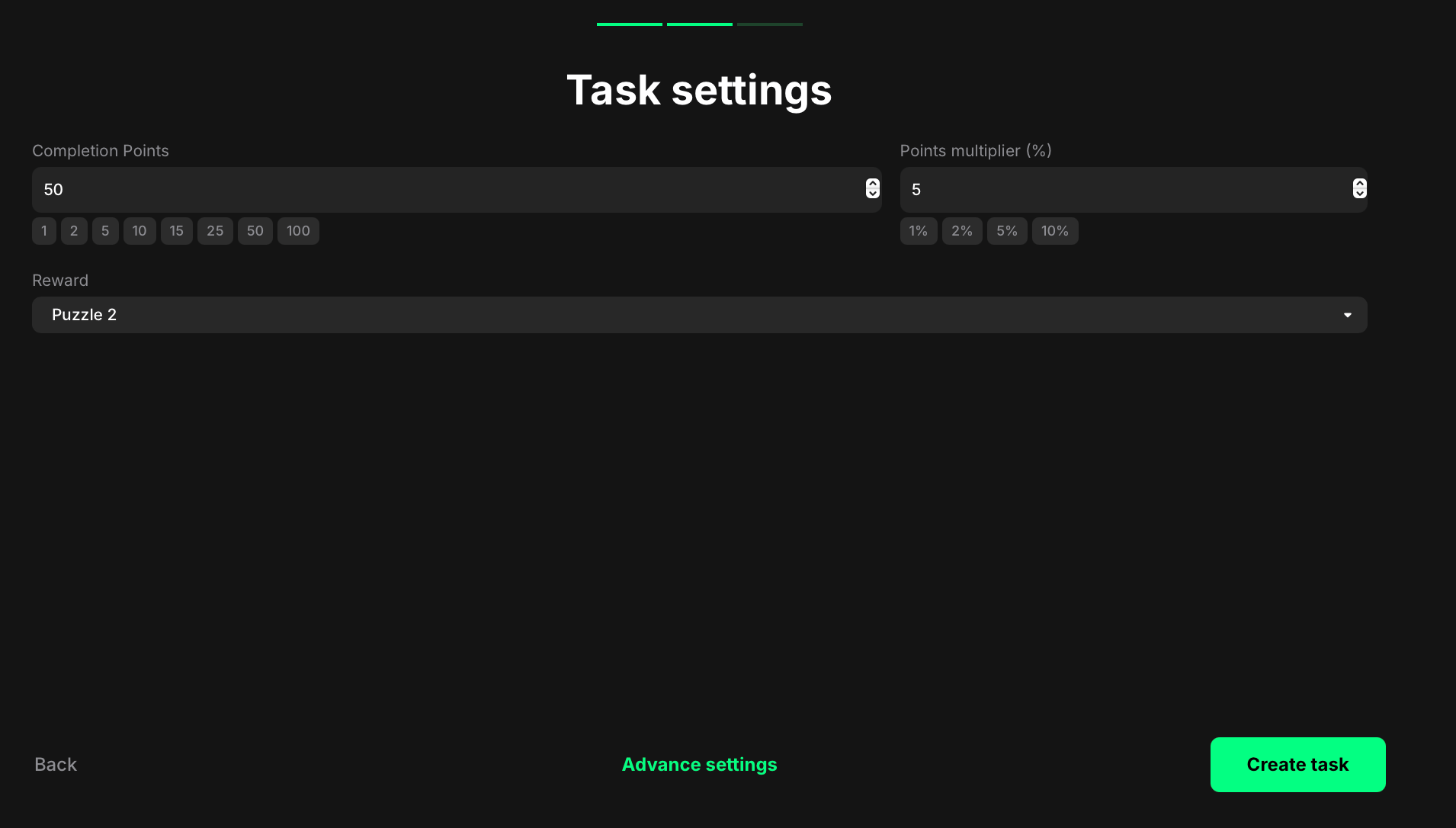 Claim a reward task type selection