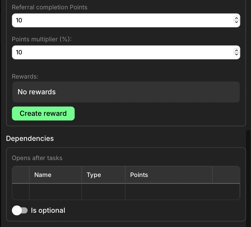 Additional task reward settings