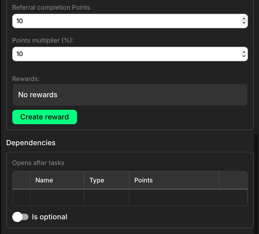 Additional task reward settings
