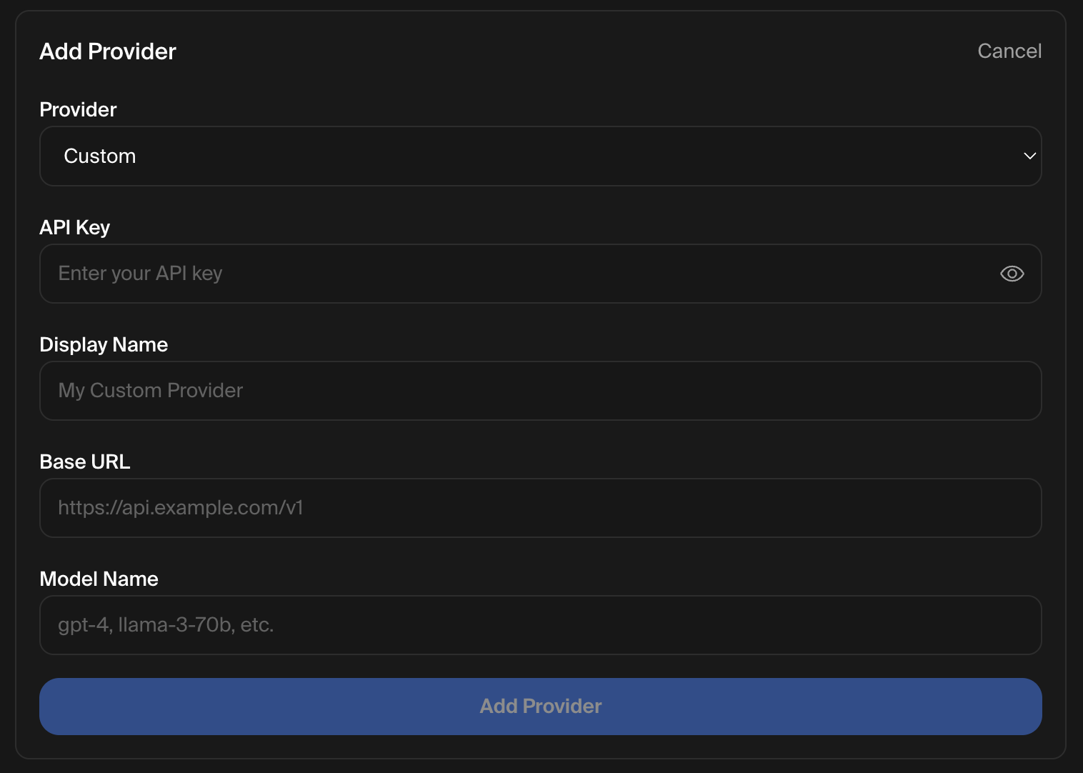 Custom provider configuration fields