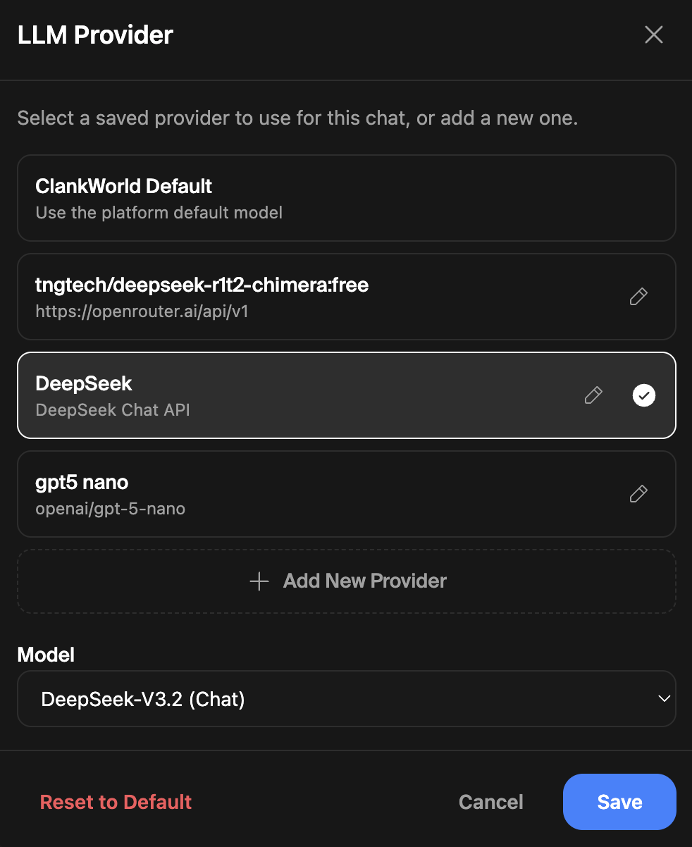 Reset to Default button