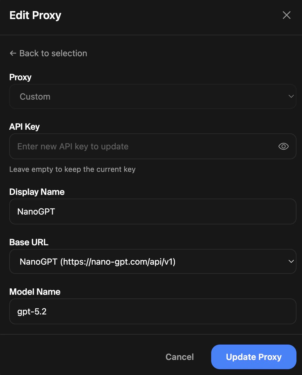Edit button on a saved proxy