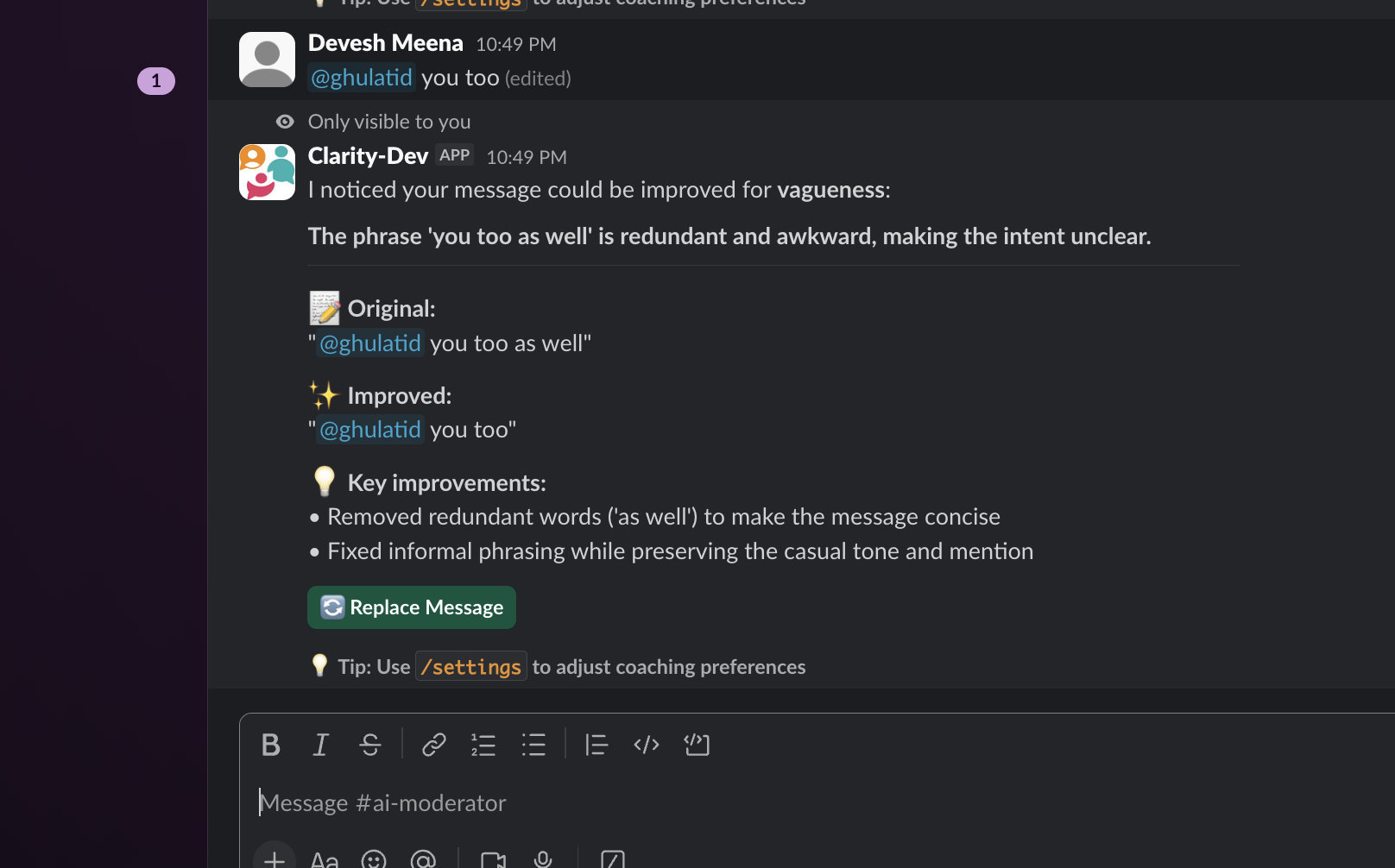 Clarity app interface