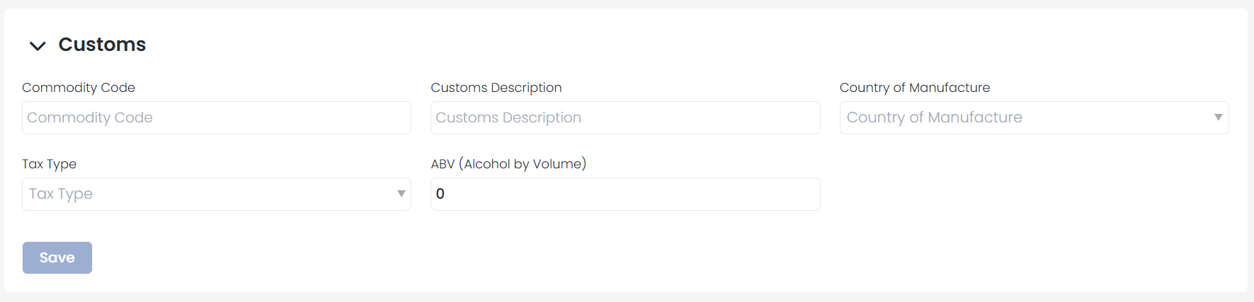 Product customs details
