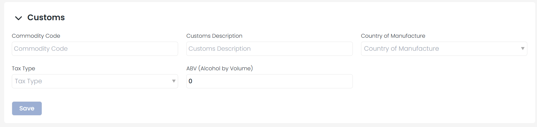 Customs tab details