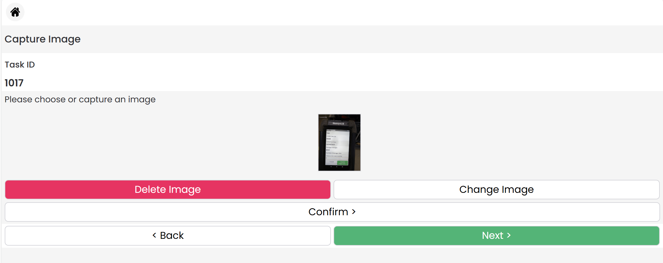 HHD image review screen with Delete, Retake, and Confirm options