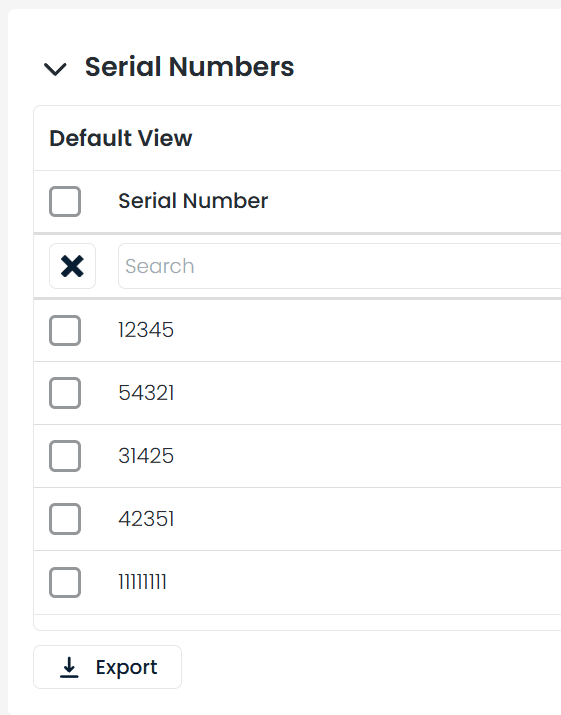 Serial Numbers tab on a stock line