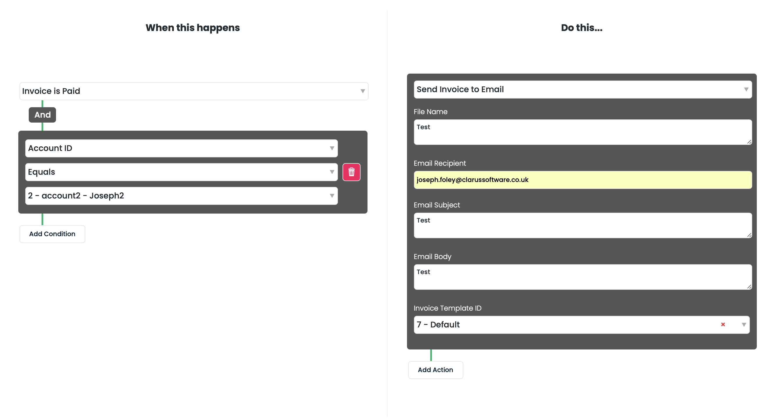 Configuring an email delivery action in an automation