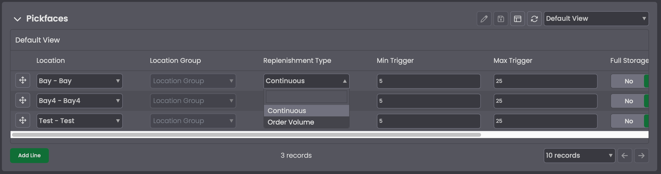 Selecting Order Volume in the Replenishment Type dropdown