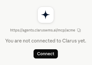 The Clarus connector card with a Connect button before signing in