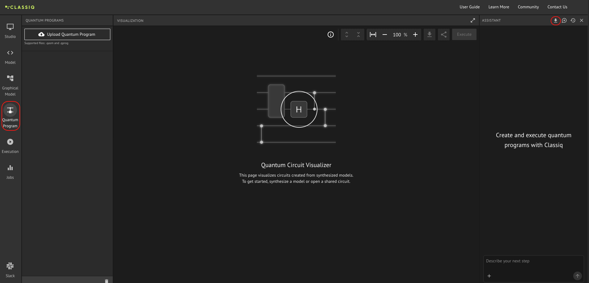 Downloading the plugin zip from the Assistant panel in the Classiq platform