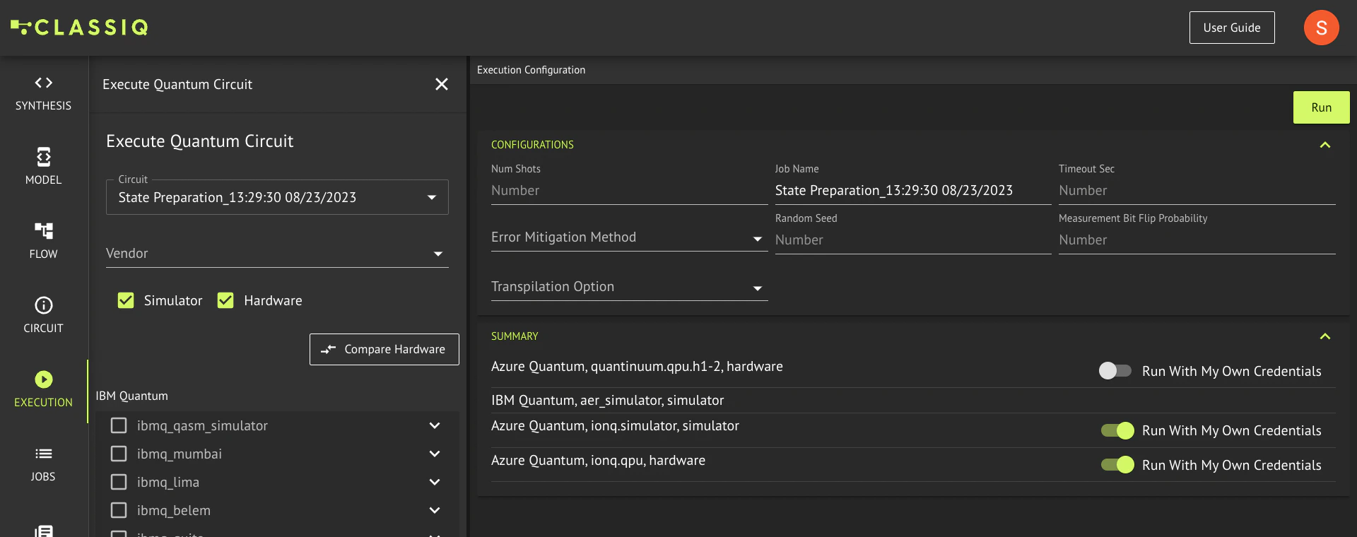 Config run with own credentials